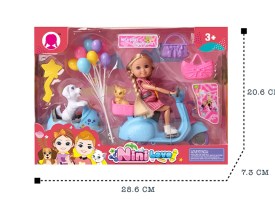 Muñeca articulada con globos y scooter